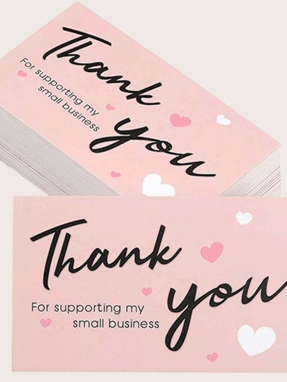 50 PCS Thank You for Supporting My Small Business Cards Pink Heart Packaging